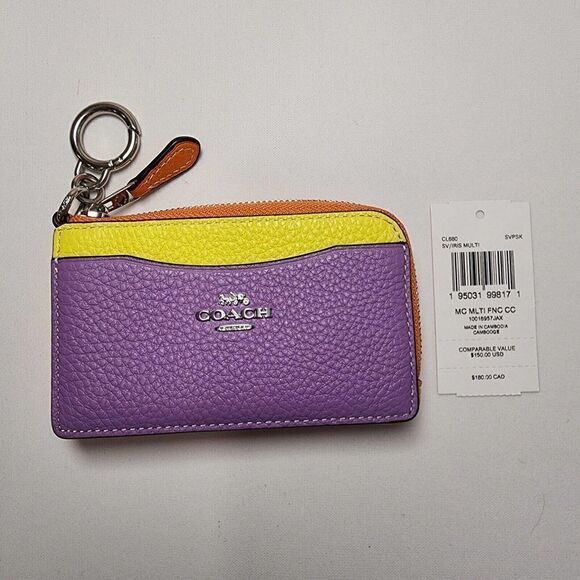 NWT Coach CL680 Multifunction Card Case In Colorblock Neon Yellow Iris - Picture 1 of 3